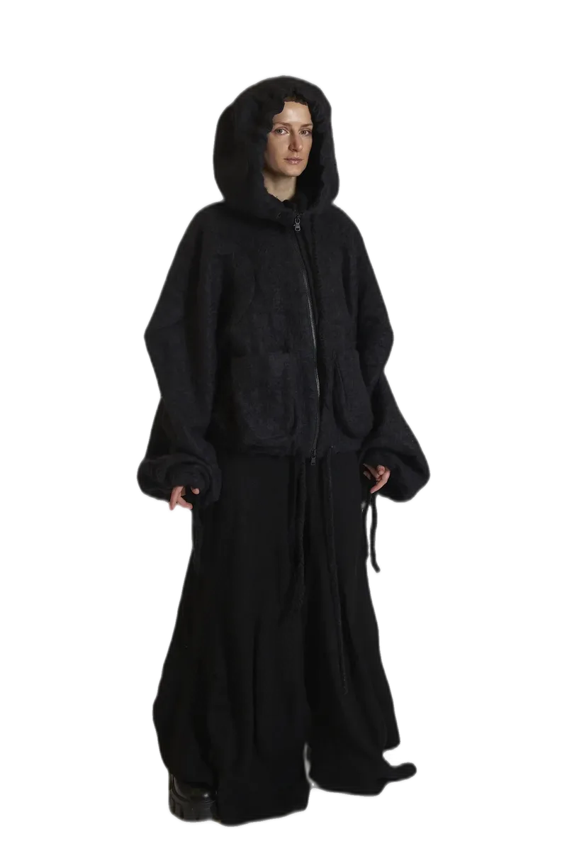 Black Long Hooded Coat view 6