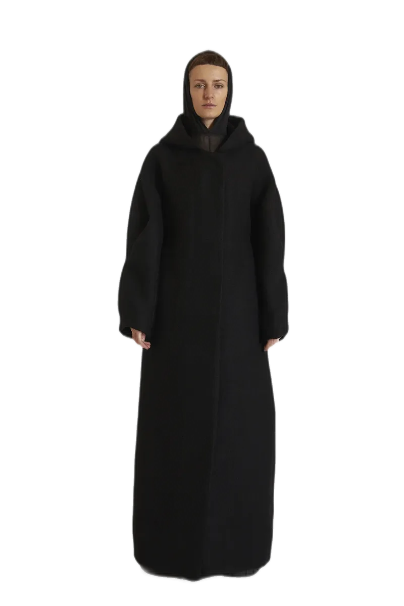 Black Long Hooded Coat view 4