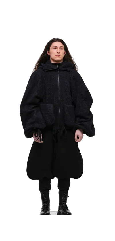 Fluffy Sculptural Zip-Up Hoodie — 360° view