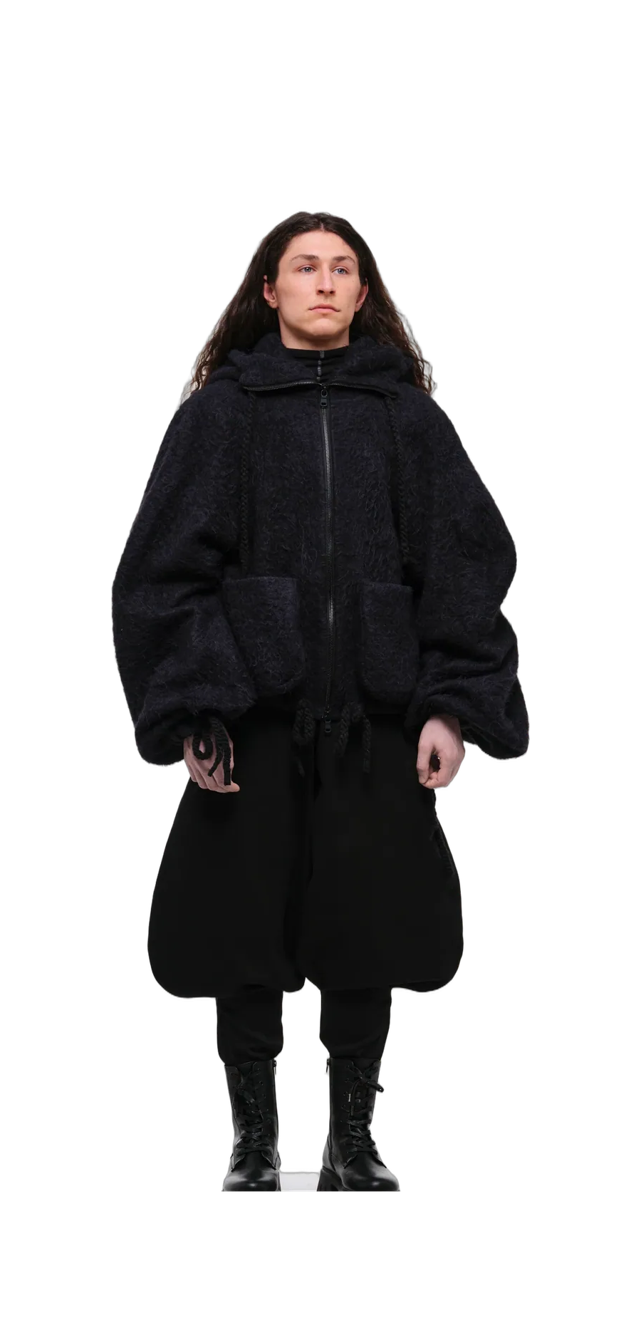 Fluffy Sculptural Zip-Up Hoodie — 360° view