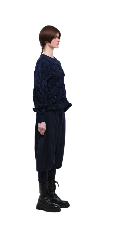 Navy Tobi Zubon Striped Wool Trousers — 360° view