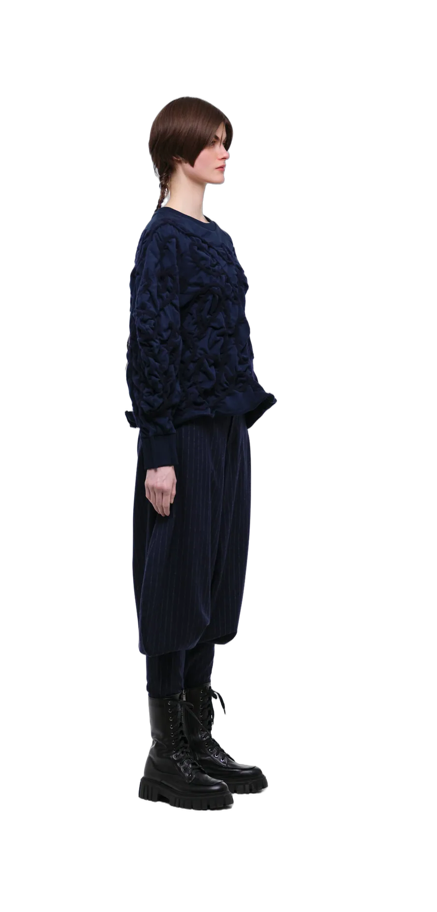 Navy Tobi Zubon Striped Wool Trousers — 360° view