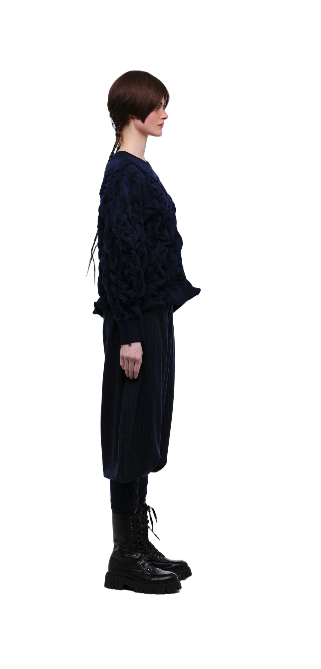 Navy Tobi Zubon Striped Wool Trousers view 2