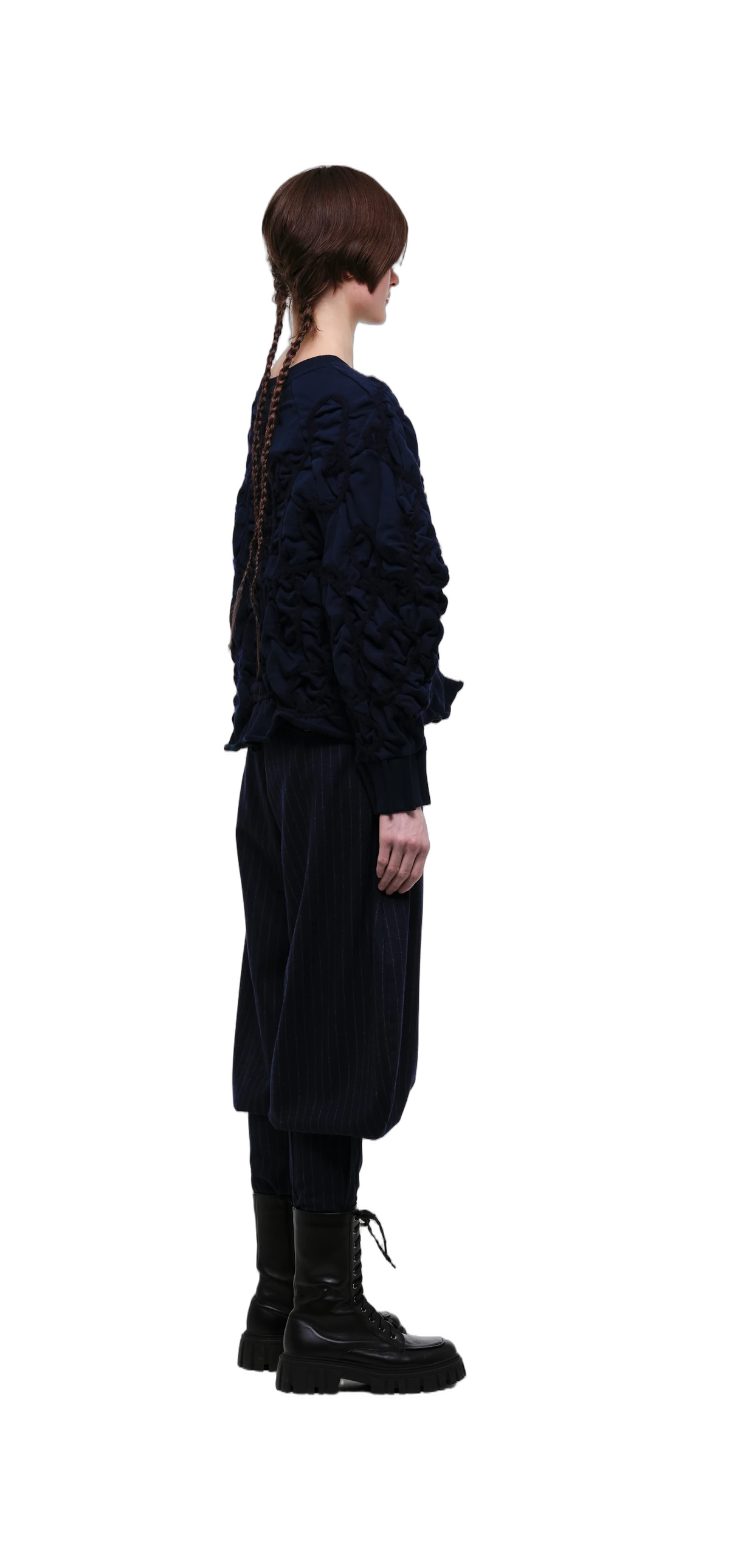 Navy Tobi Zubon Striped Wool Trousers view 3
