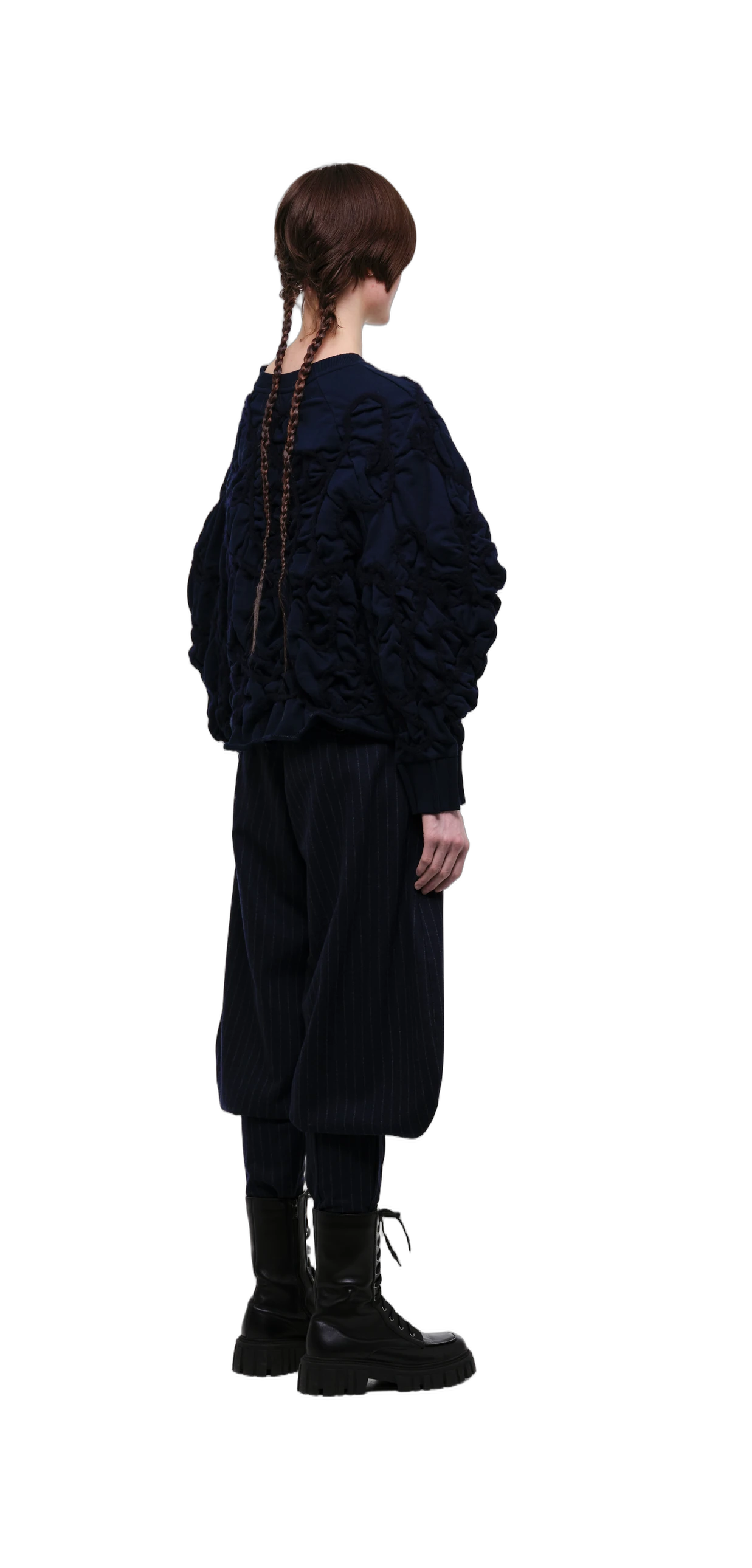 Navy Tobi Zubon Striped Wool Trousers view 4