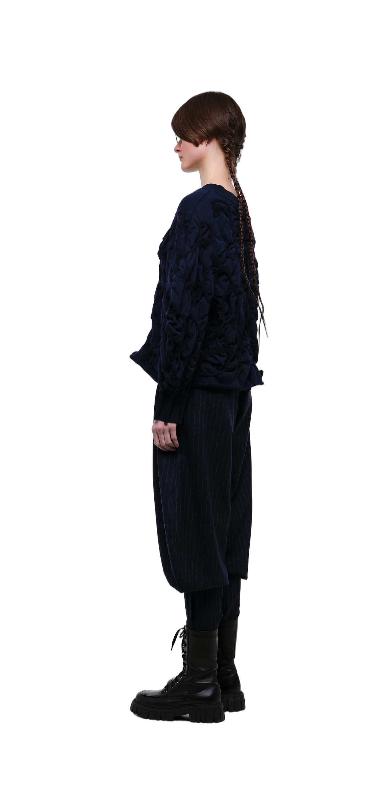 Navy Tobi Zubon Striped Wool Trousers view 8
