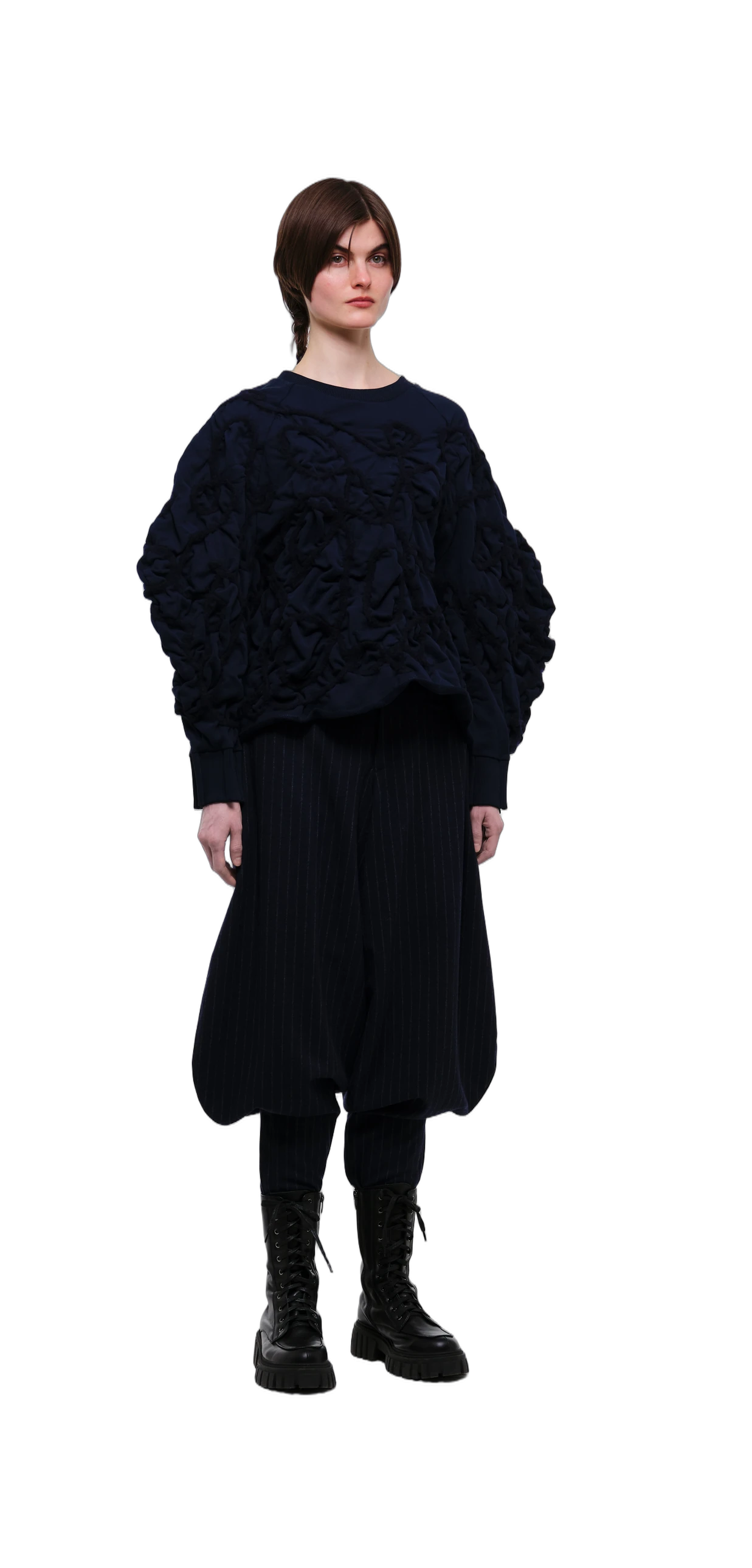 Navy Tobi Zubon Striped Wool Trousers view 12