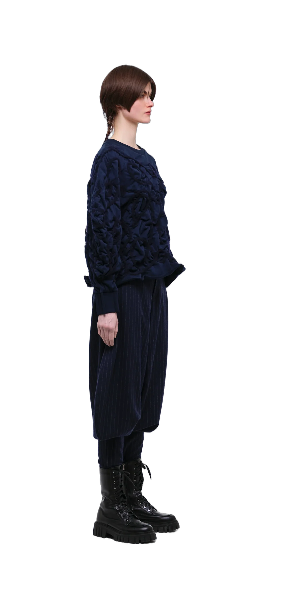 Navy Tobi Zubon Striped Wool Trousers