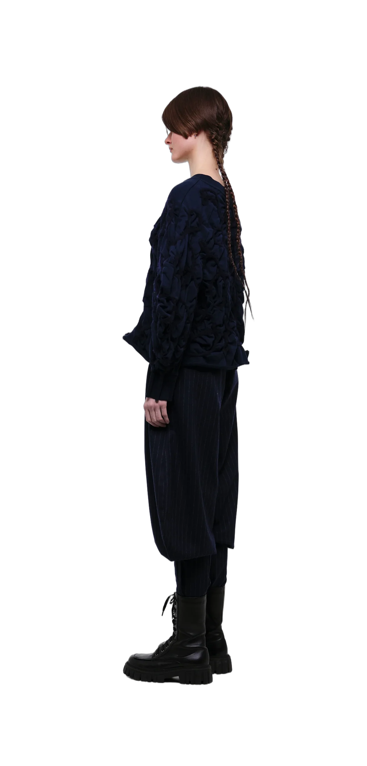 Navy Tobi Zubon Striped Wool Trousers view 8
