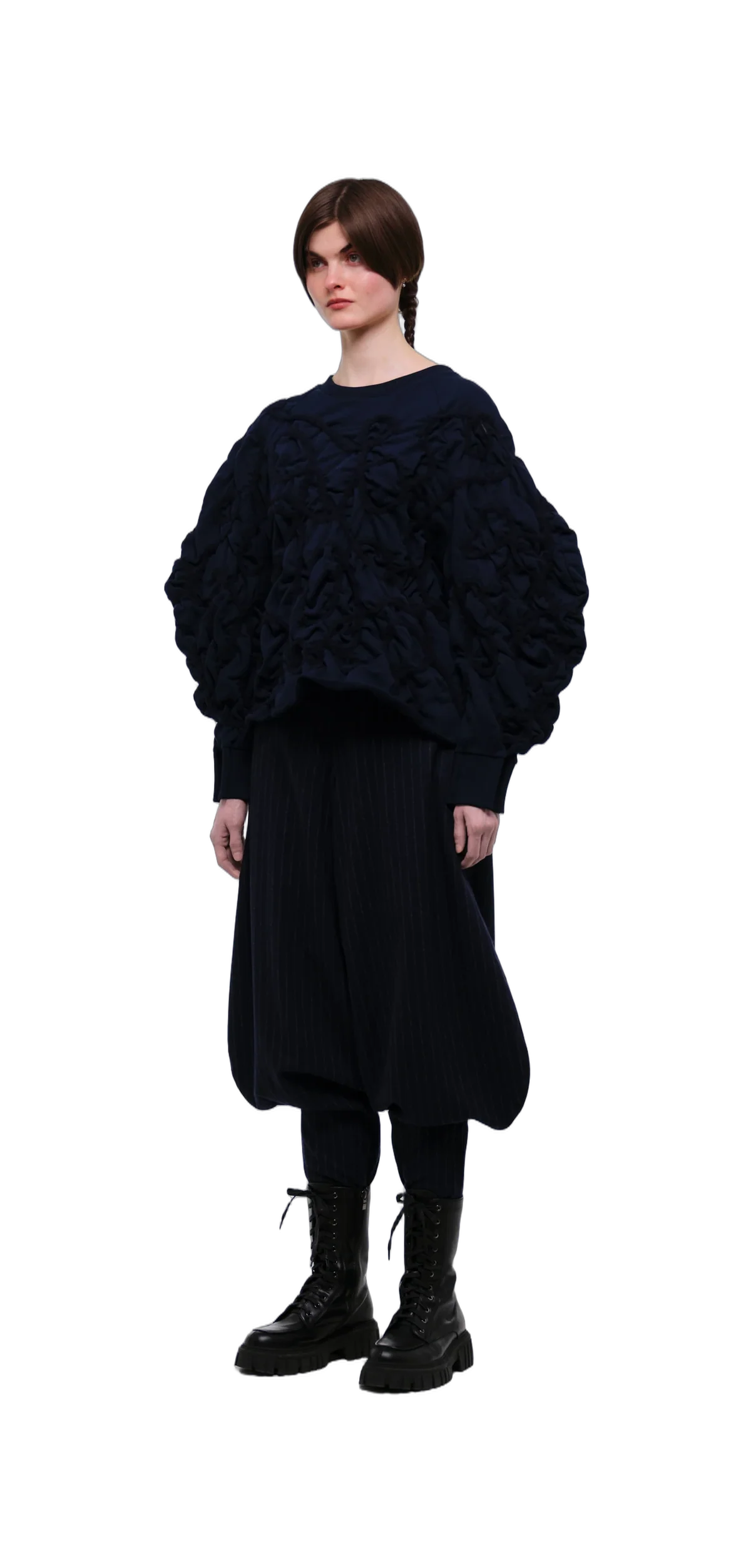 Navy Tobi Zubon Striped Wool Trousers view 13