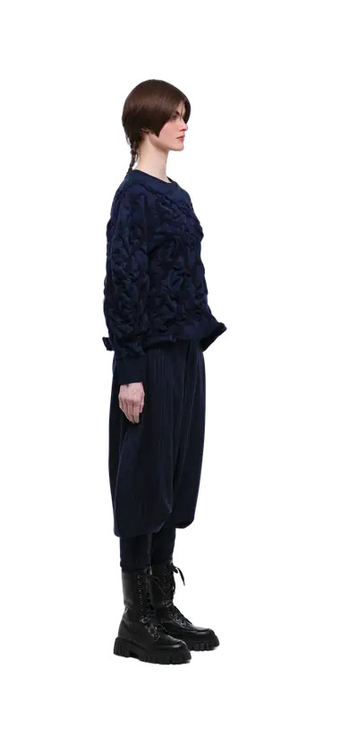 Navy Tobi Zubon Striped Wool Trousers
