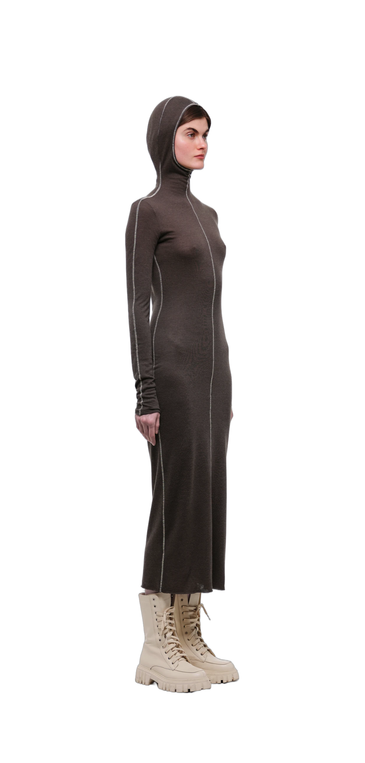 Wool-Blend Hooded Dress — Chocolate Brown view 2