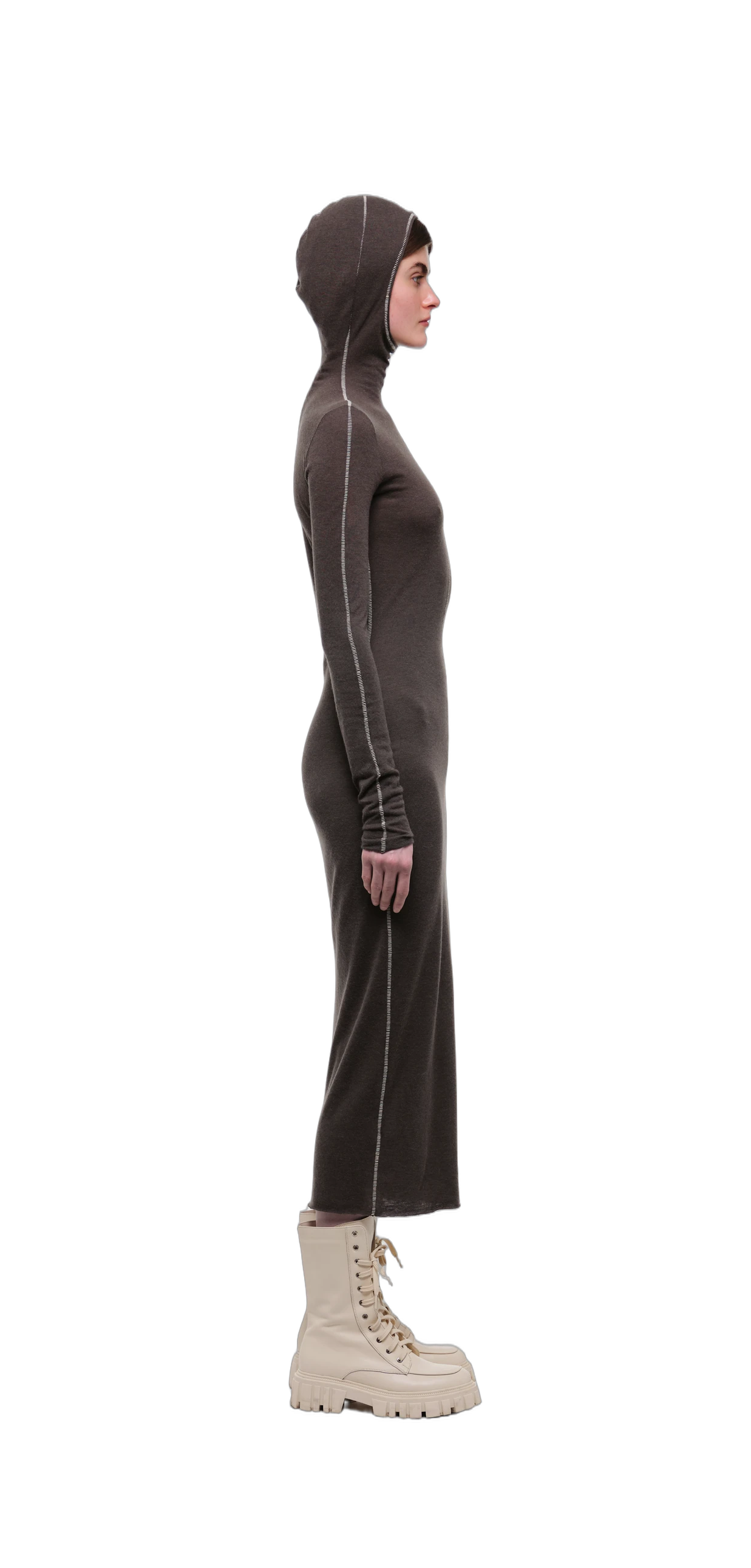 Wool-Blend Hooded Dress — Chocolate Brown view 4