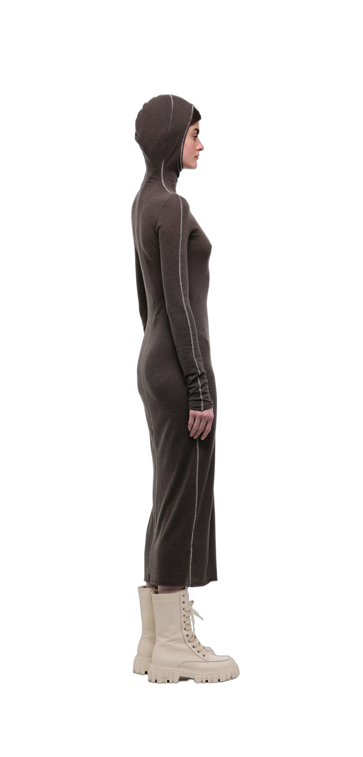 Wool-Blend Hooded Dress — Chocolate Brown view 5