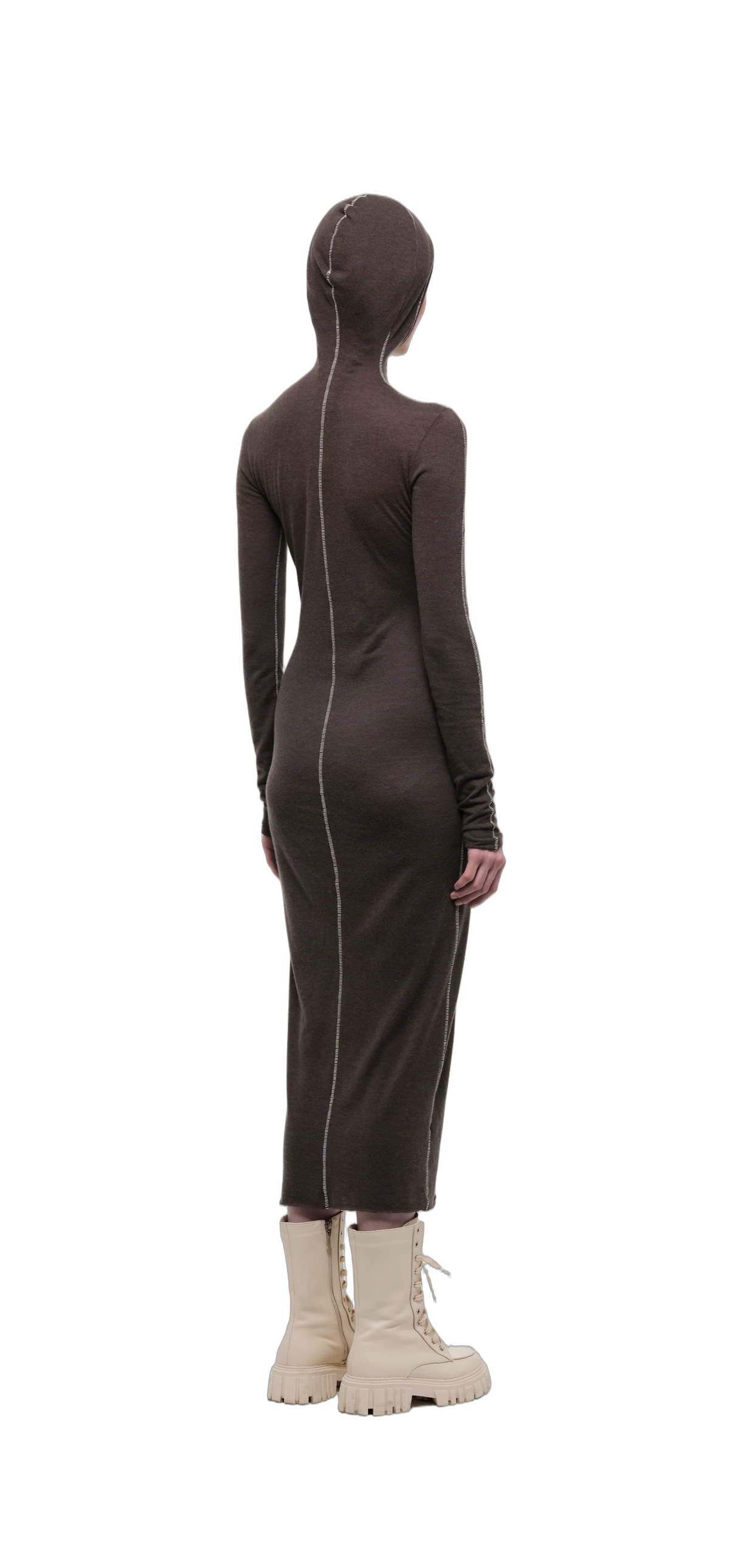 Wool-Blend Hooded Dress — Chocolate Brown view 6