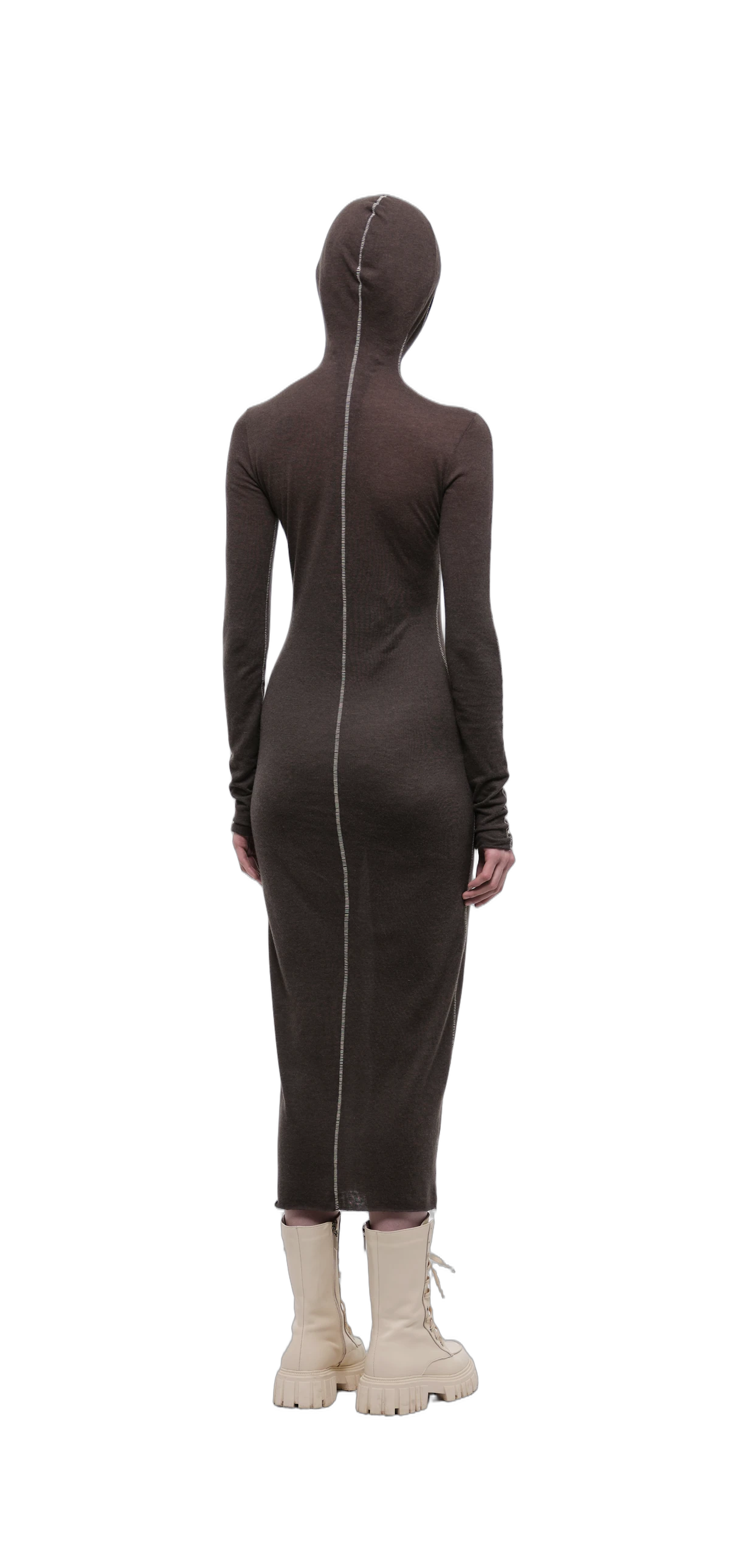 Wool-Blend Hooded Dress — Chocolate Brown view 7
