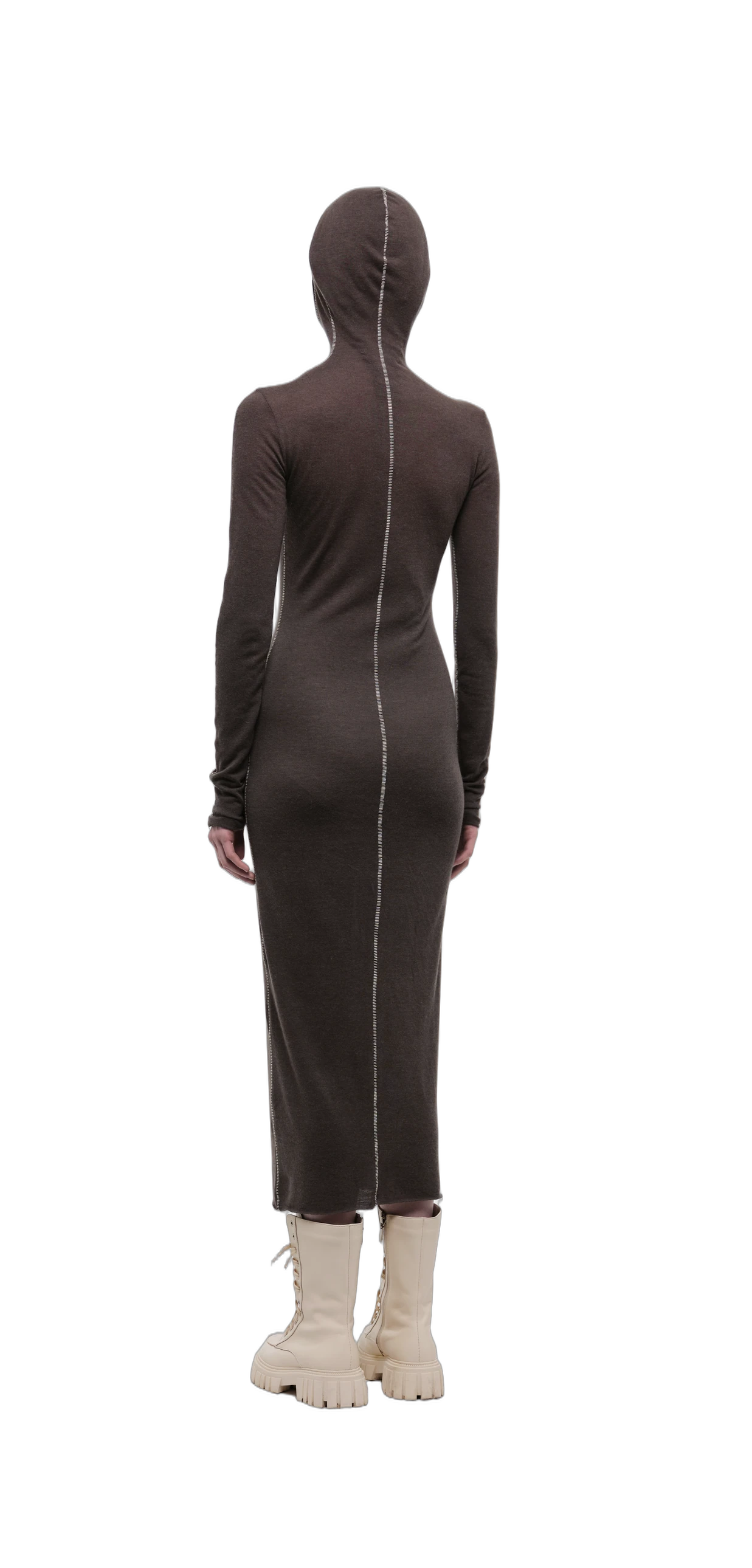 Wool-Blend Hooded Dress — Chocolate Brown view 8