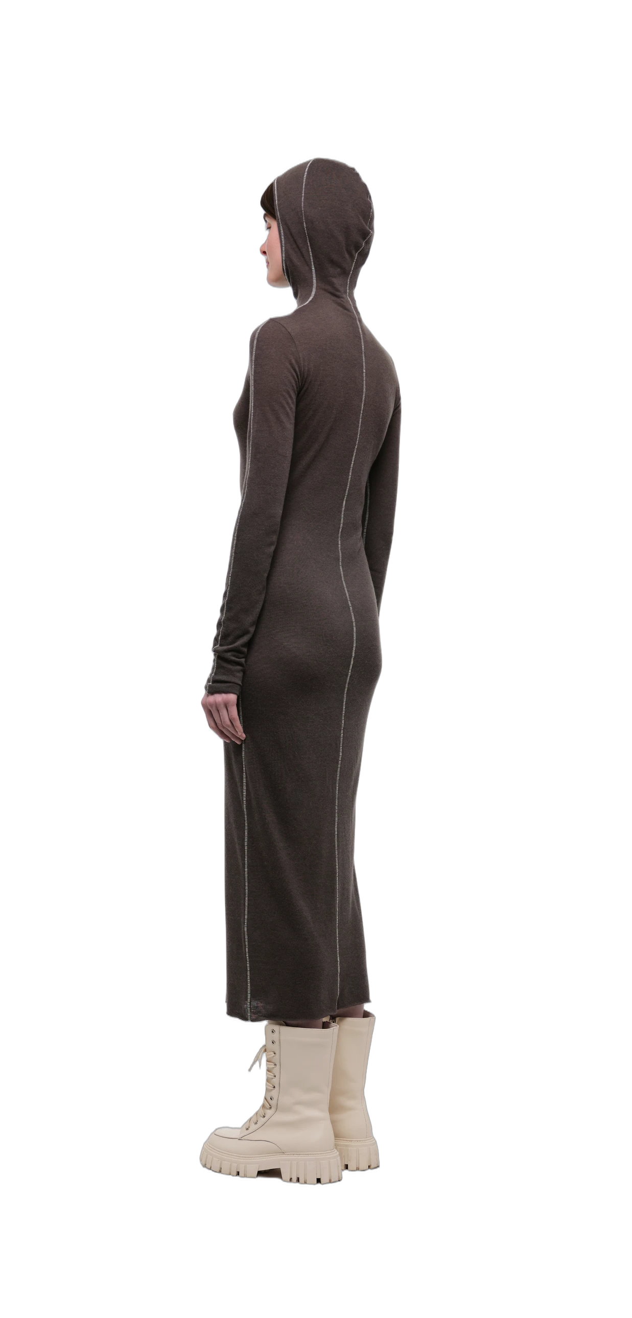 Wool-Blend Hooded Dress — Chocolate Brown view 9
