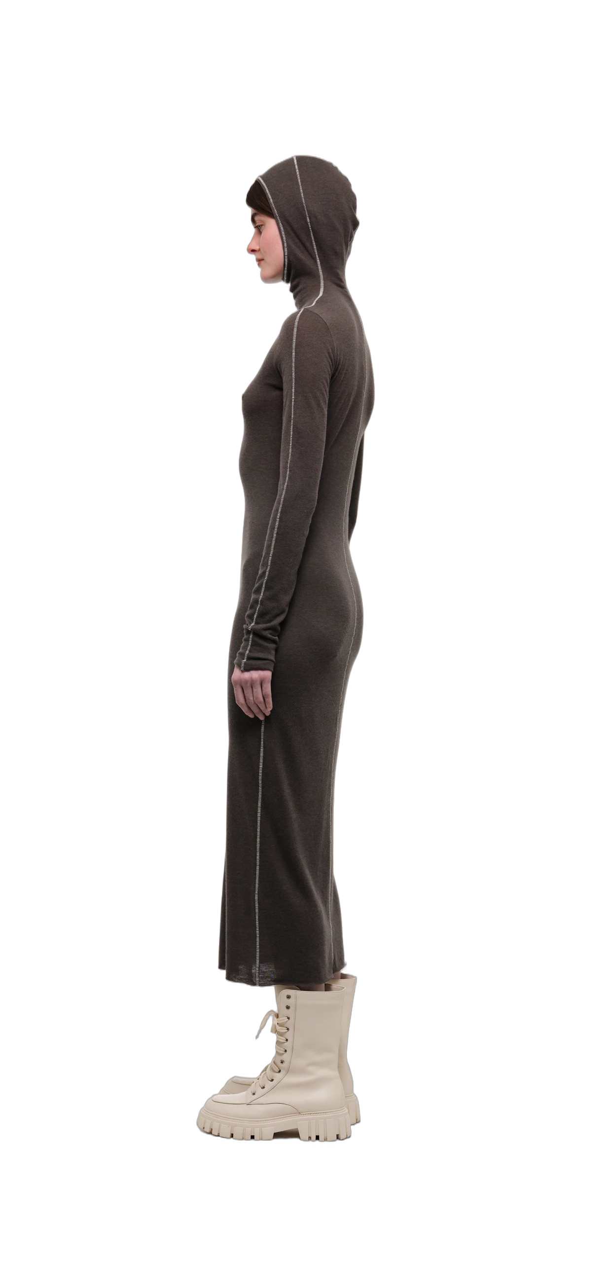 Wool-Blend Hooded Dress — Chocolate Brown view 10