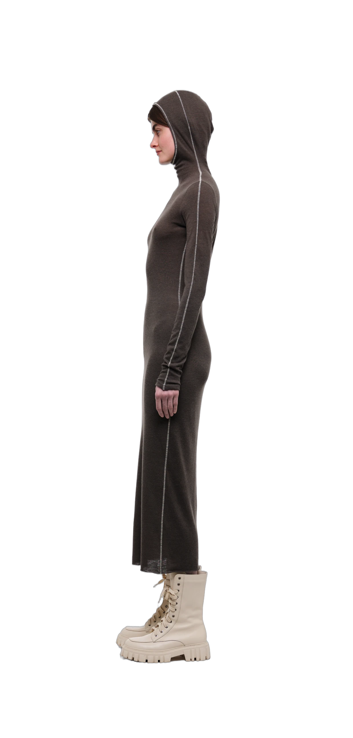 Wool-Blend Hooded Dress — Chocolate Brown view 11