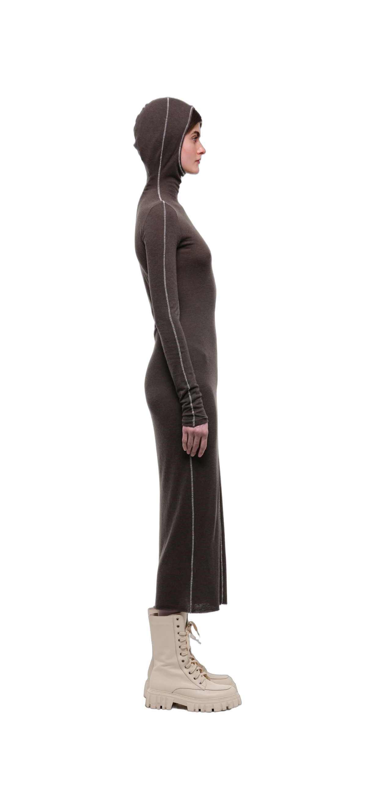 Wool-Blend Hooded Dress — Chocolate Brown view 19