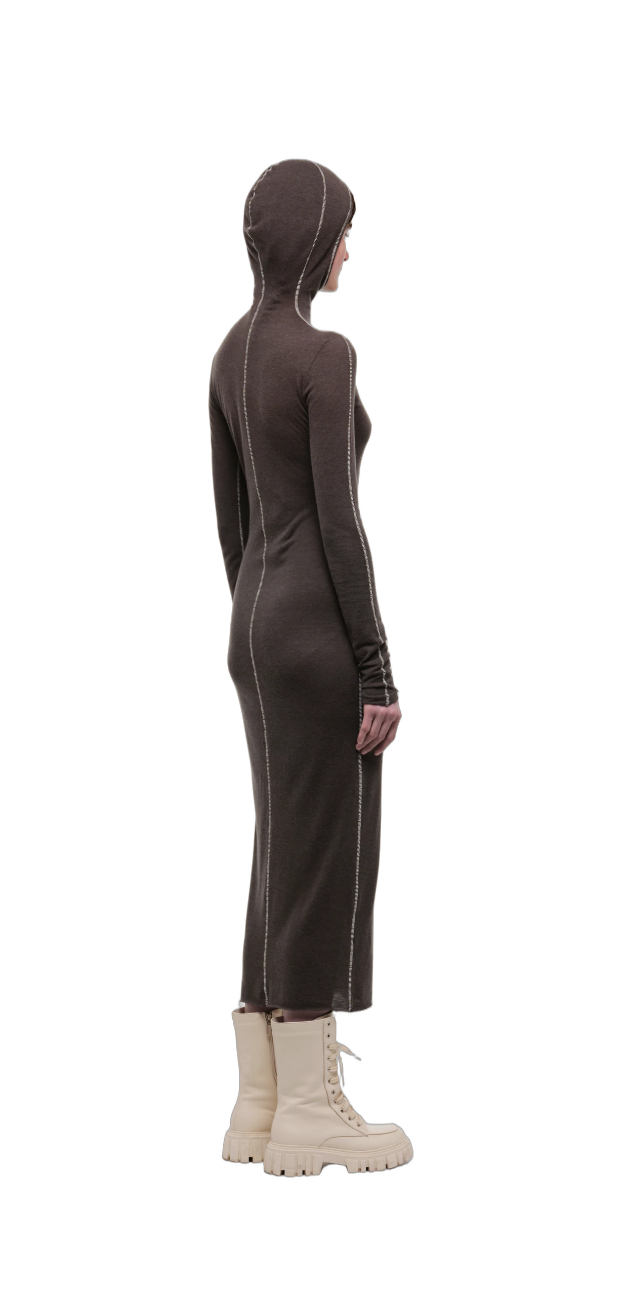 Wool-Blend Hooded Dress — Chocolate Brown view 20