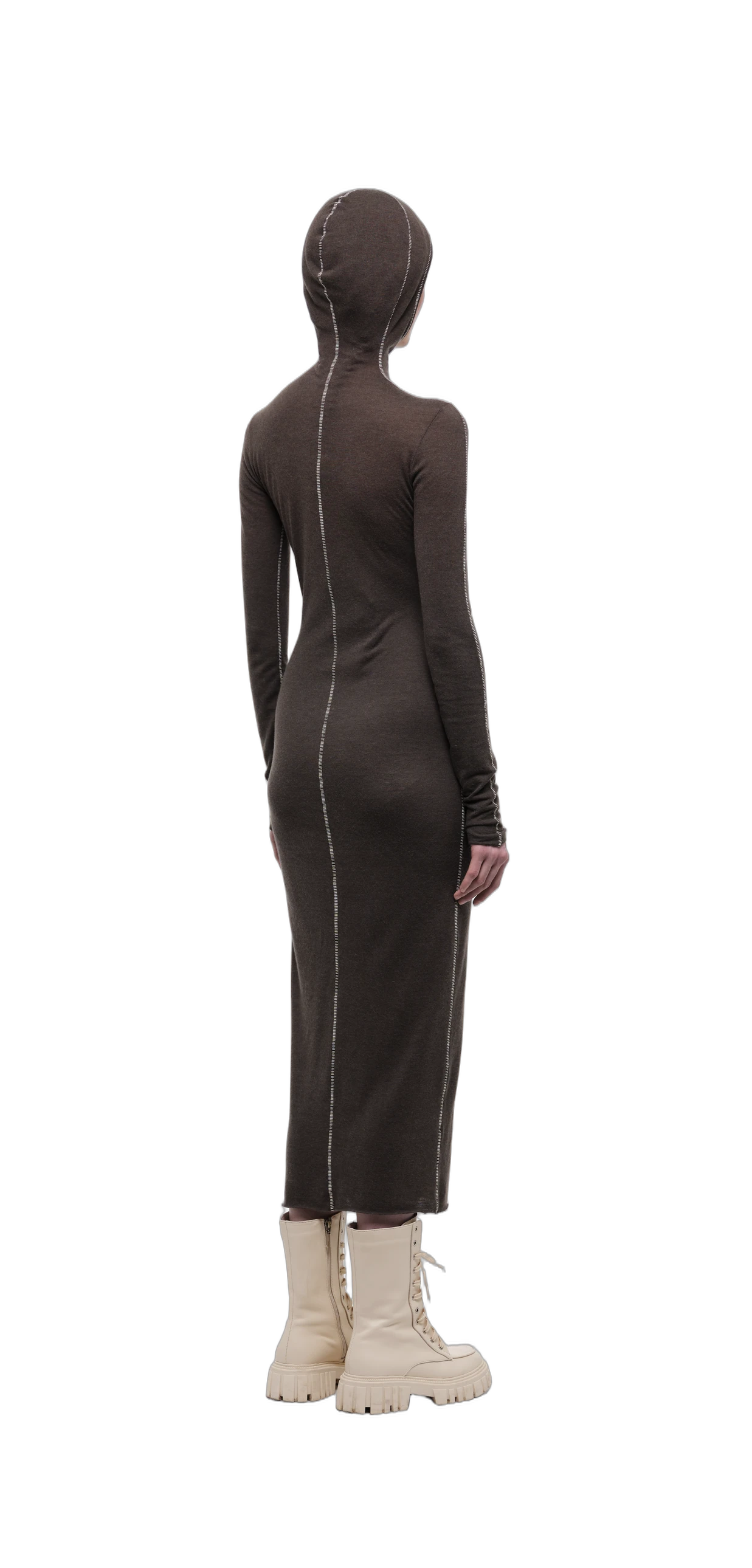 Wool-Blend Hooded Dress — Chocolate Brown view 21
