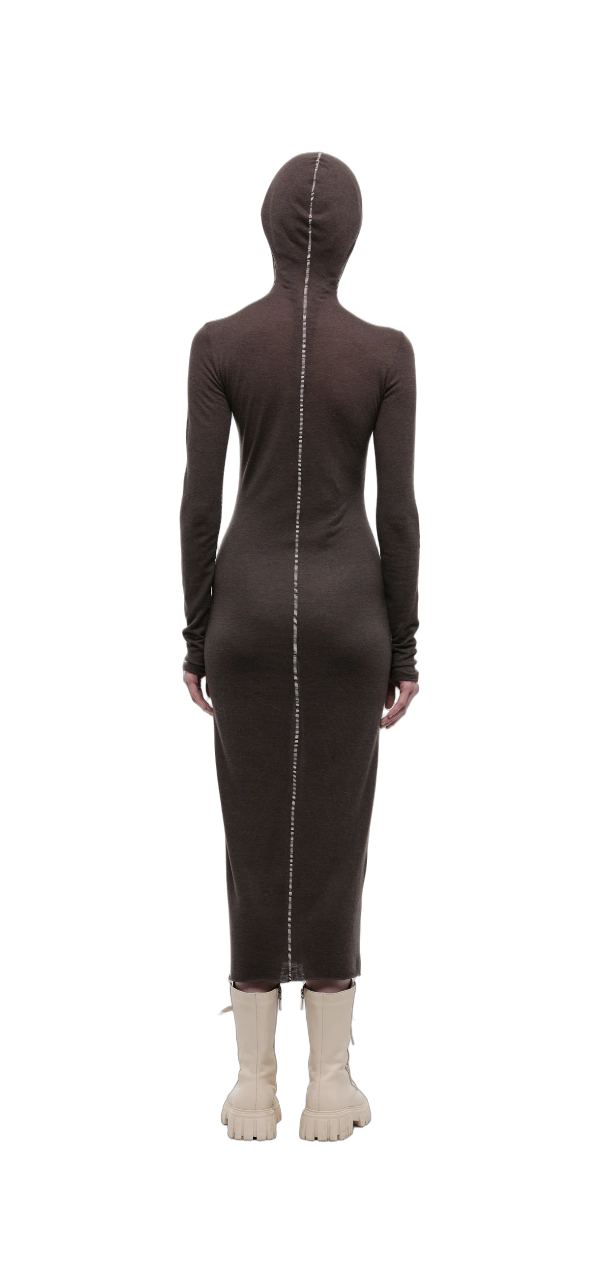 Wool-Blend Hooded Dress — Chocolate Brown view 22