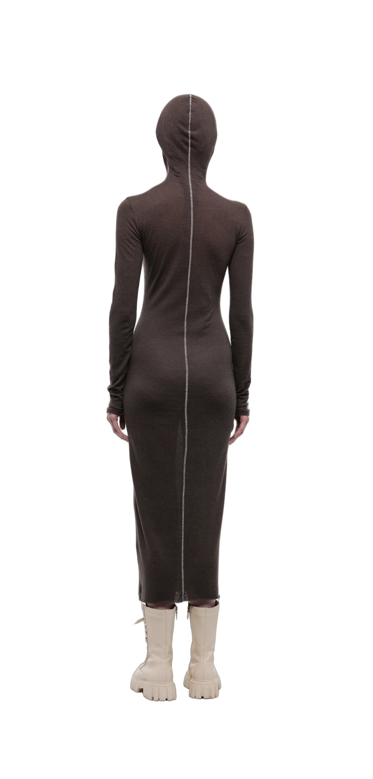 Wool-Blend Hooded Dress — Chocolate Brown view 23