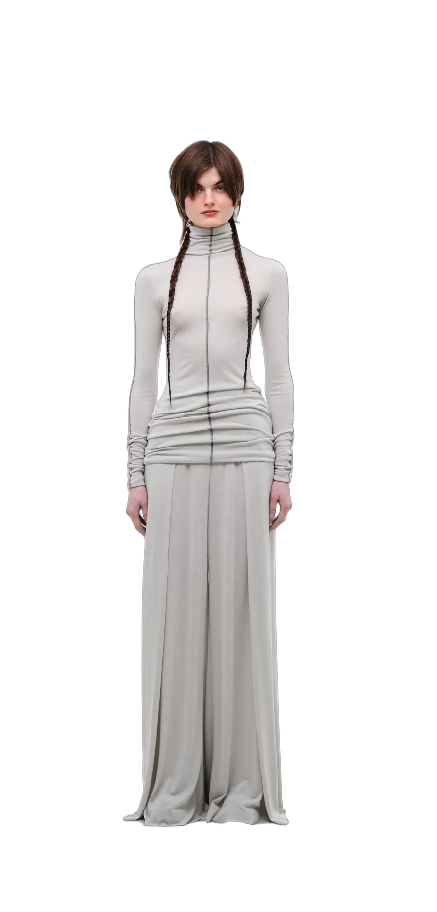Wool-Blend Wide-Leg Pants — Silver Grey — 360° view