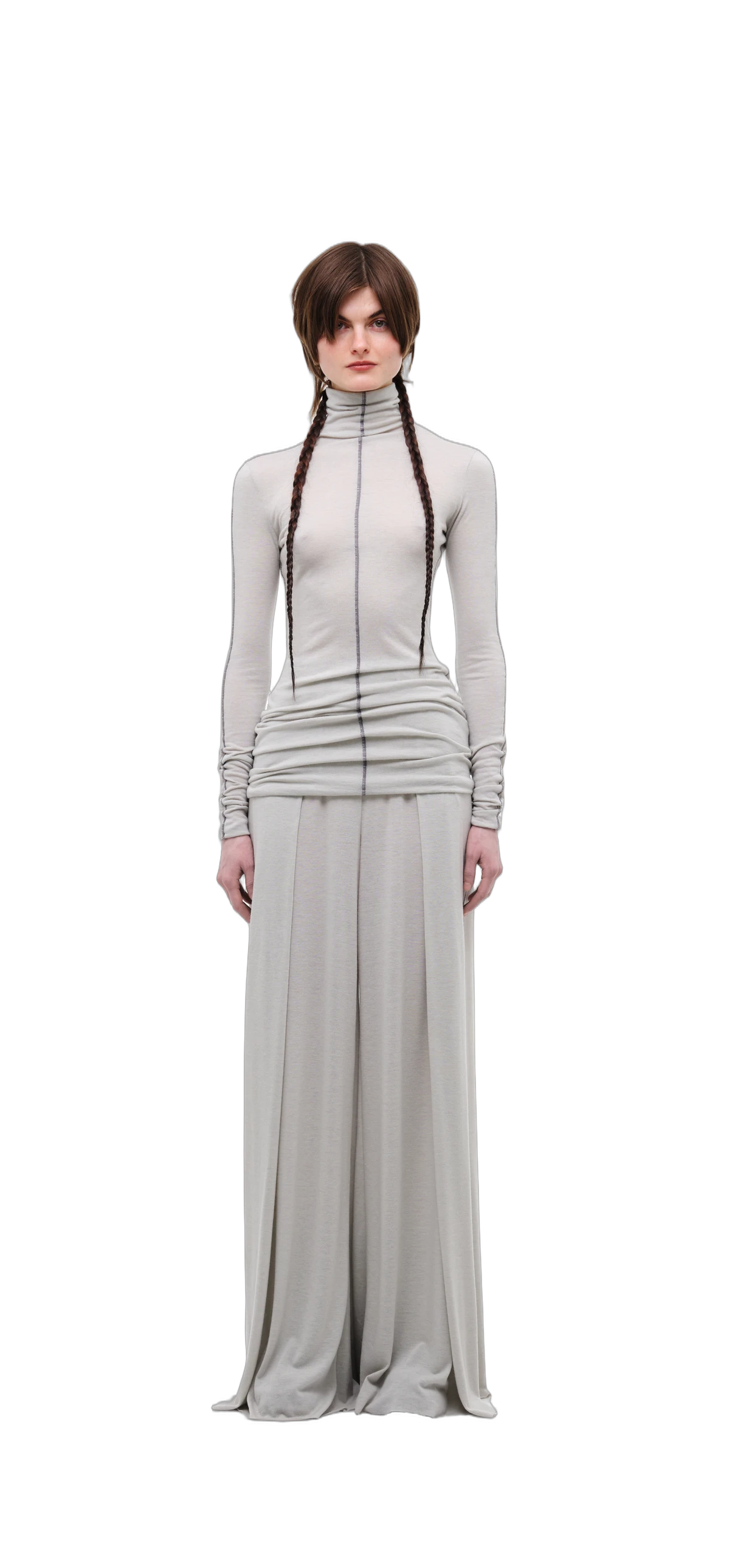Wool-Blend Wide-Leg Pants — Silver Grey