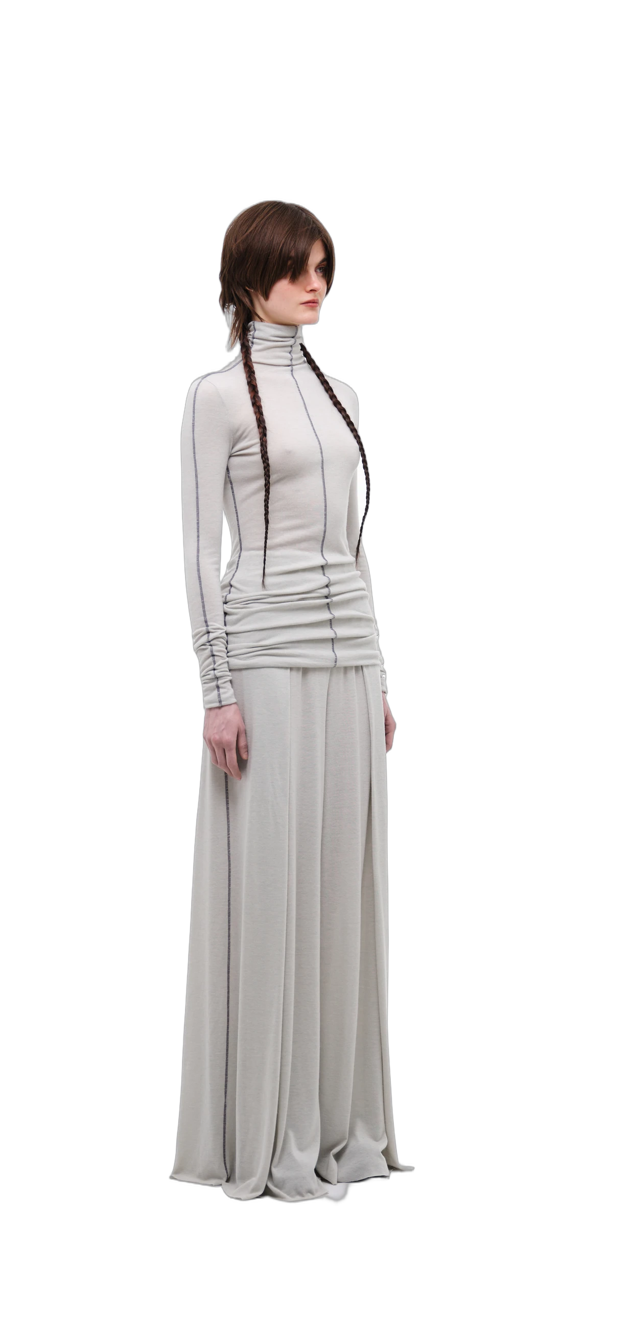 Wool-Blend Wide-Leg Pants — Silver Grey view 9