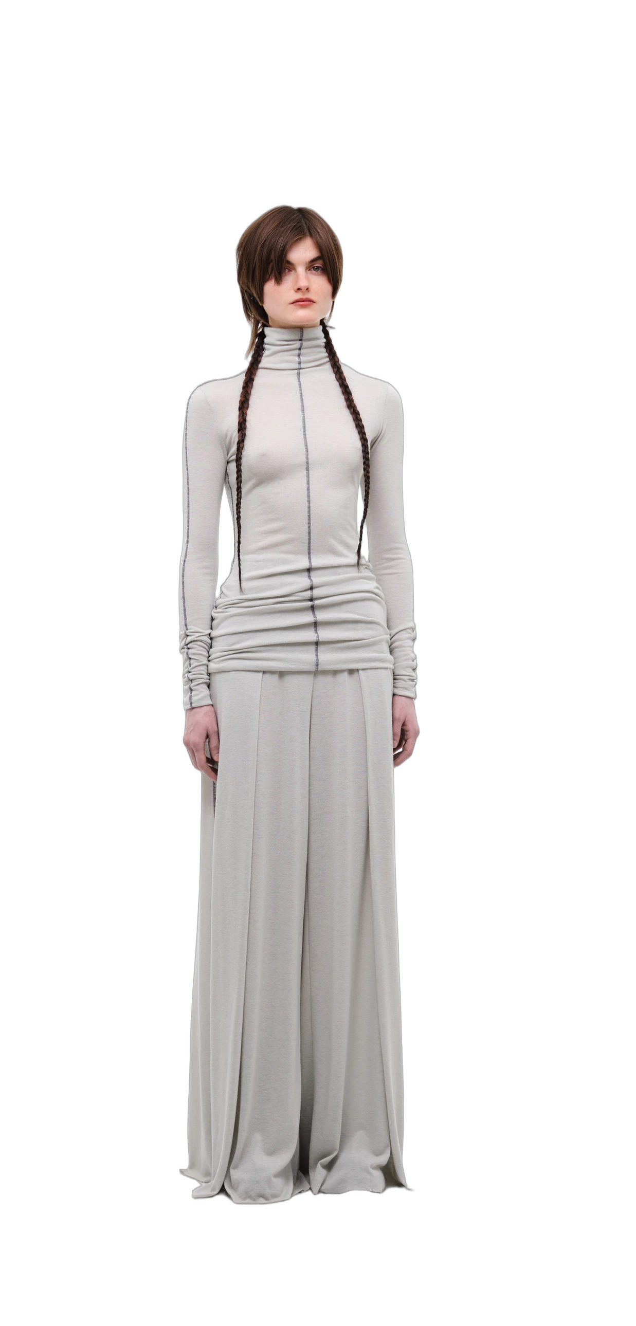 Wool-Blend Wide-Leg Pants — Silver Grey view 10