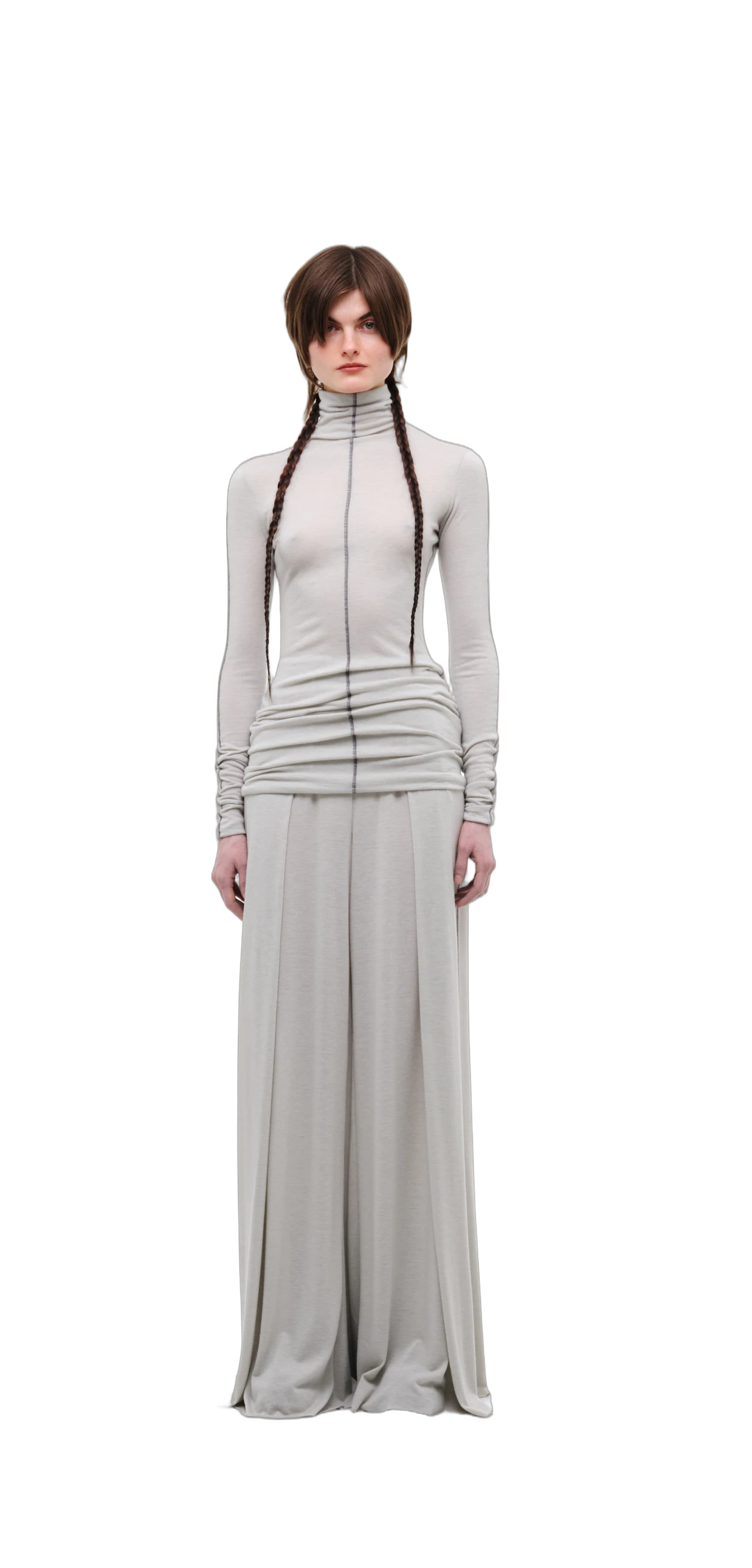 Wool-Blend Wide-Leg Pants — Silver Grey view 11