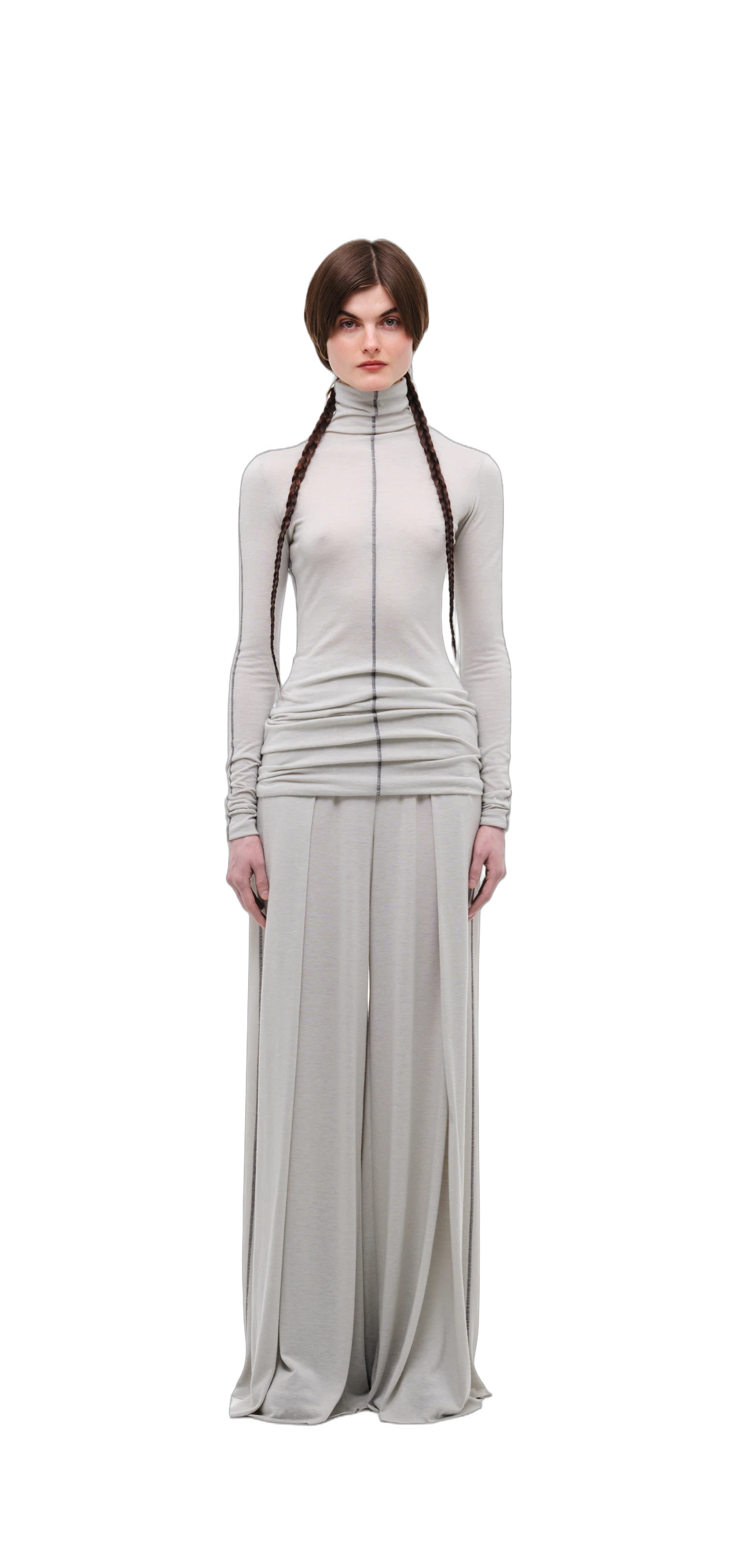 Wool-Blend Wide-Leg Pants — Silver Grey view 12