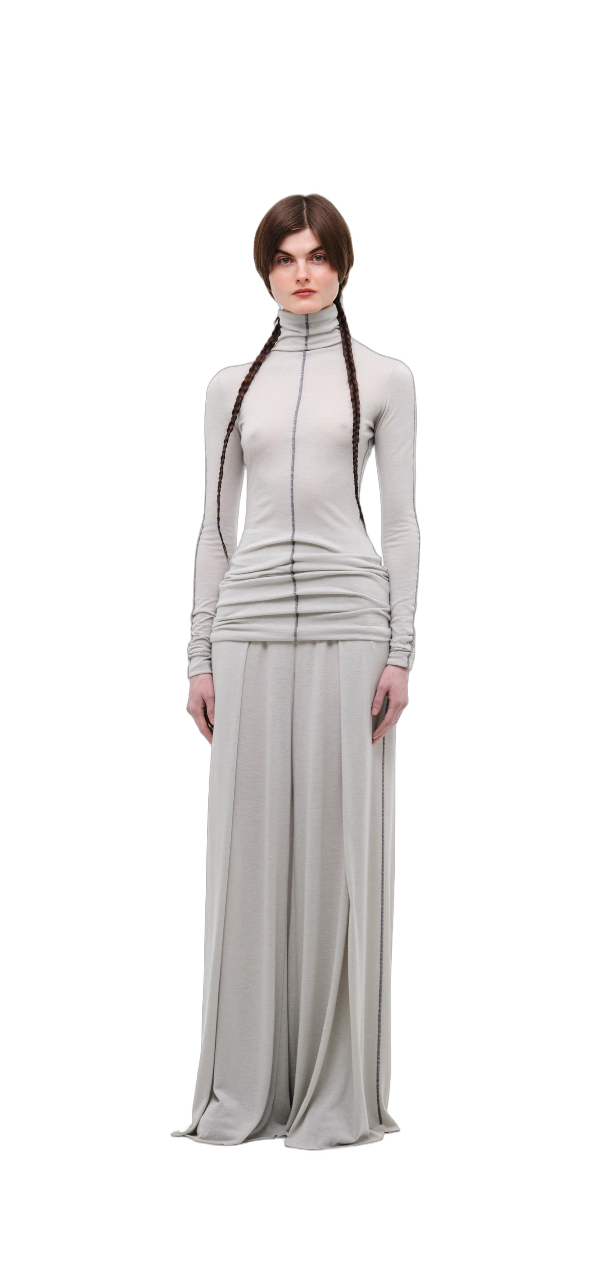 Wool-Blend Wide-Leg Pants — Silver Grey view 13