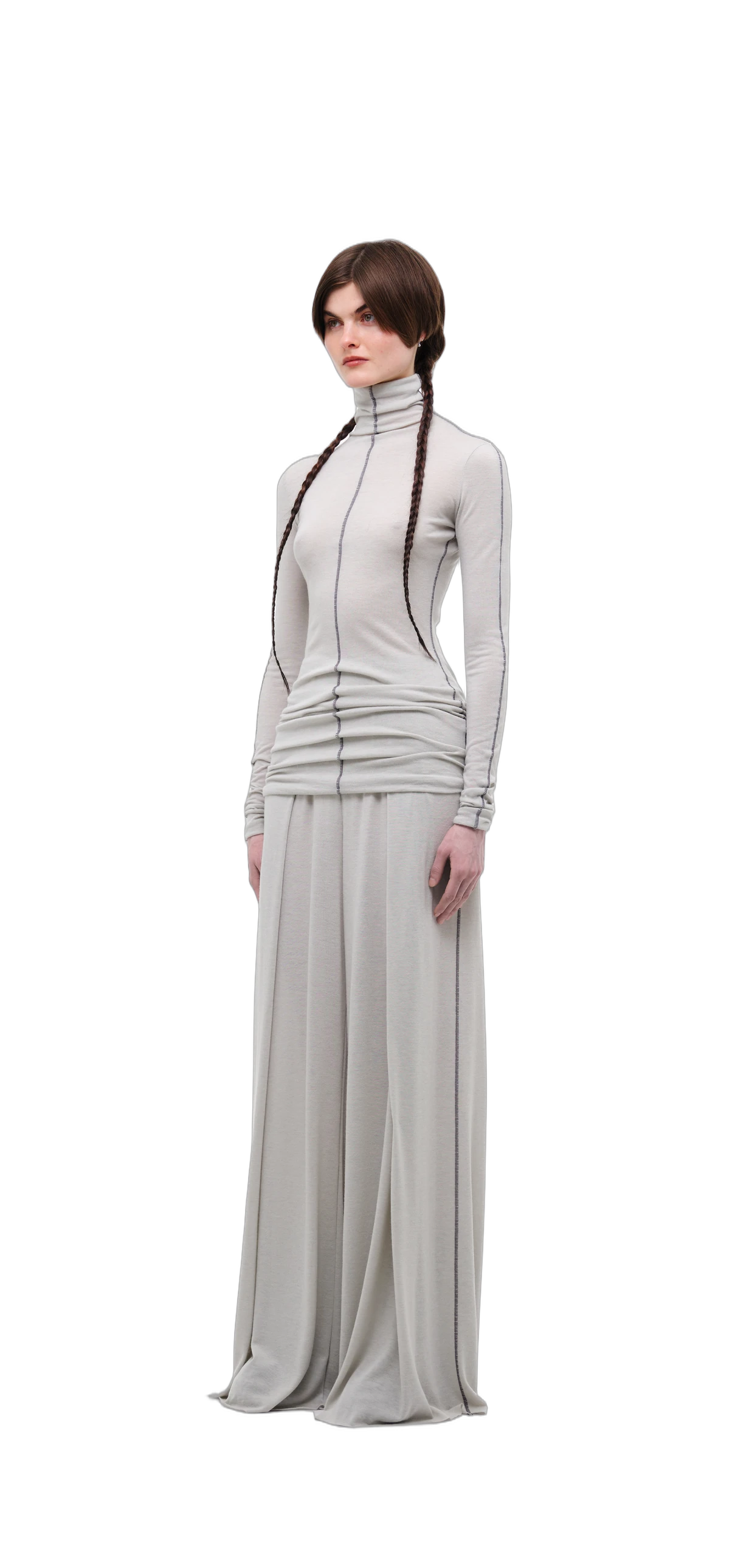 Wool-Blend Wide-Leg Pants — Silver Grey view 14