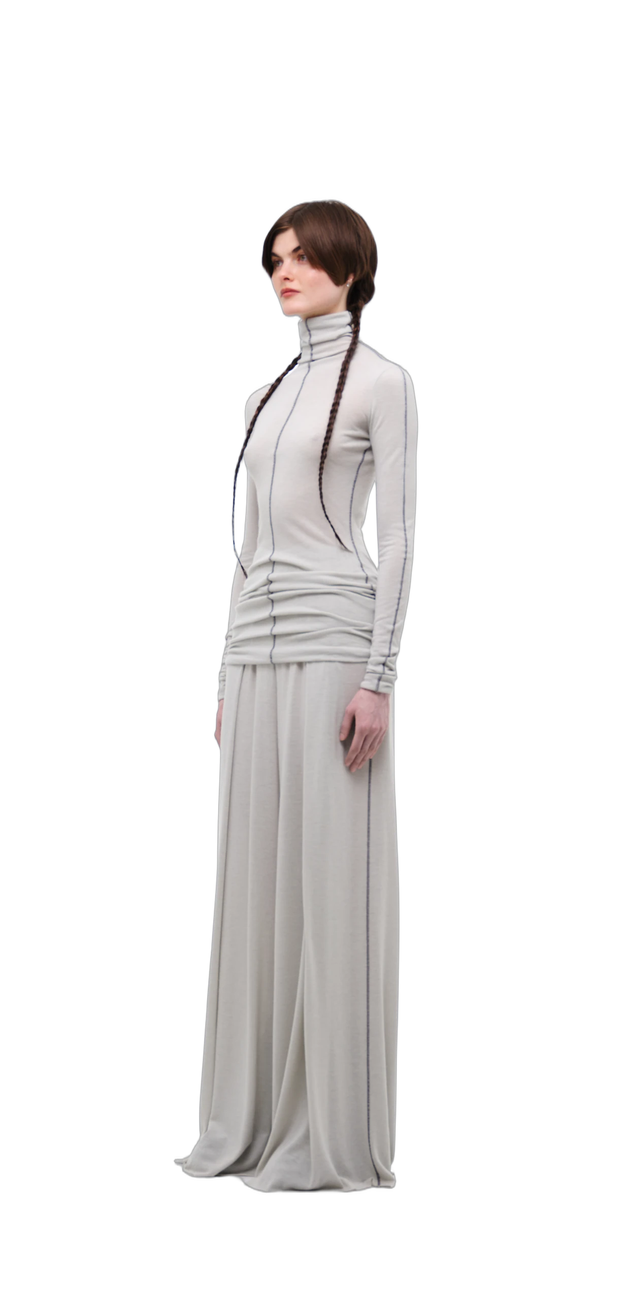 Wool-Blend Wide-Leg Pants — Silver Grey view 15