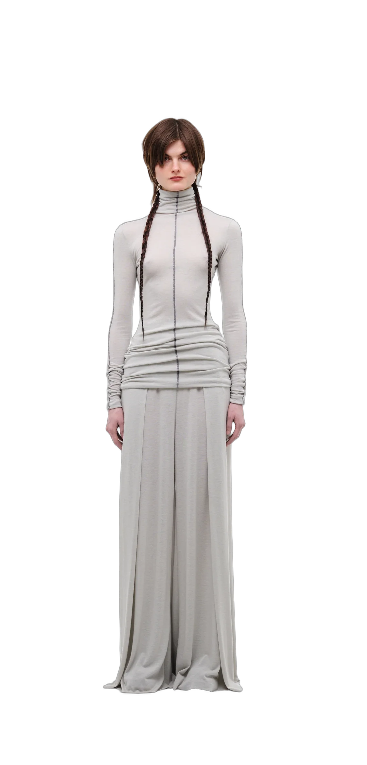 Wool-Blend Wide-Leg Pants — Silver Grey