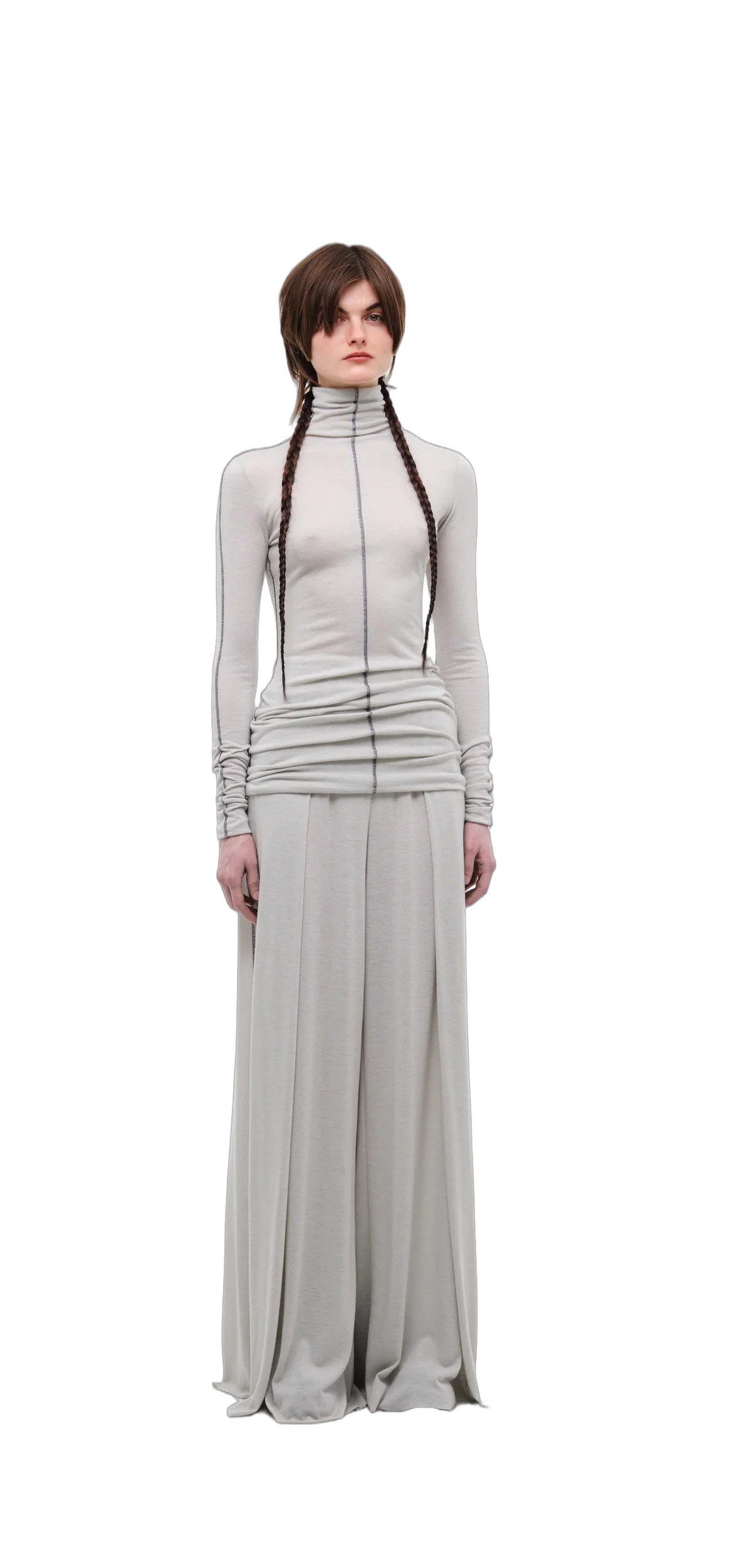 Wool-Blend Wide-Leg Pants — Silver Grey view 10