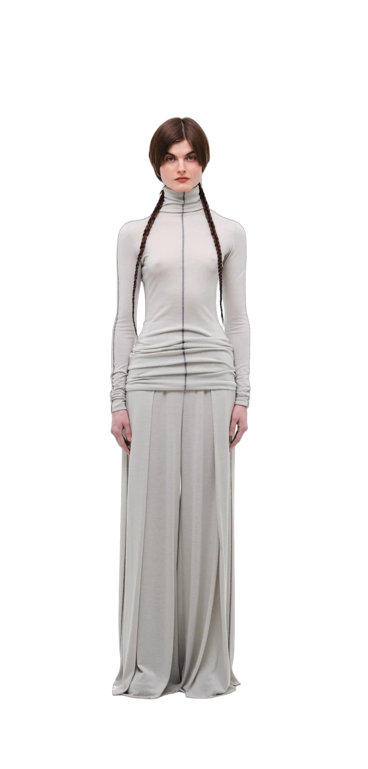 Wool-Blend Wide-Leg Pants — Silver Grey view 12