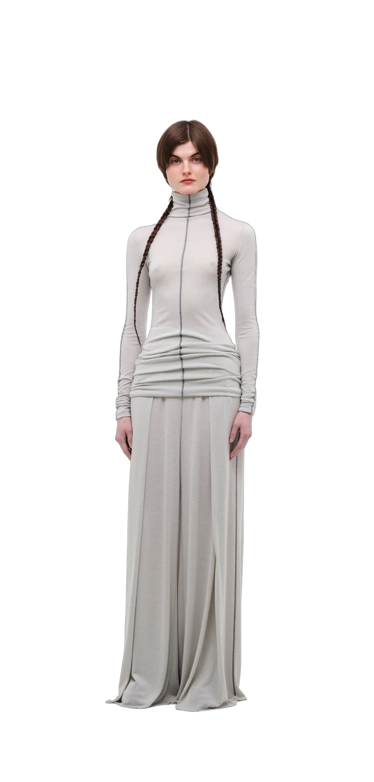 Wool-Blend Wide-Leg Pants — Silver Grey view 13
