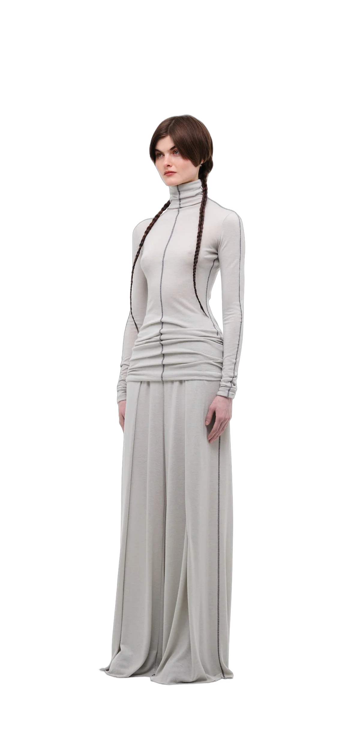 Wool-Blend Wide-Leg Pants — Silver Grey view 14