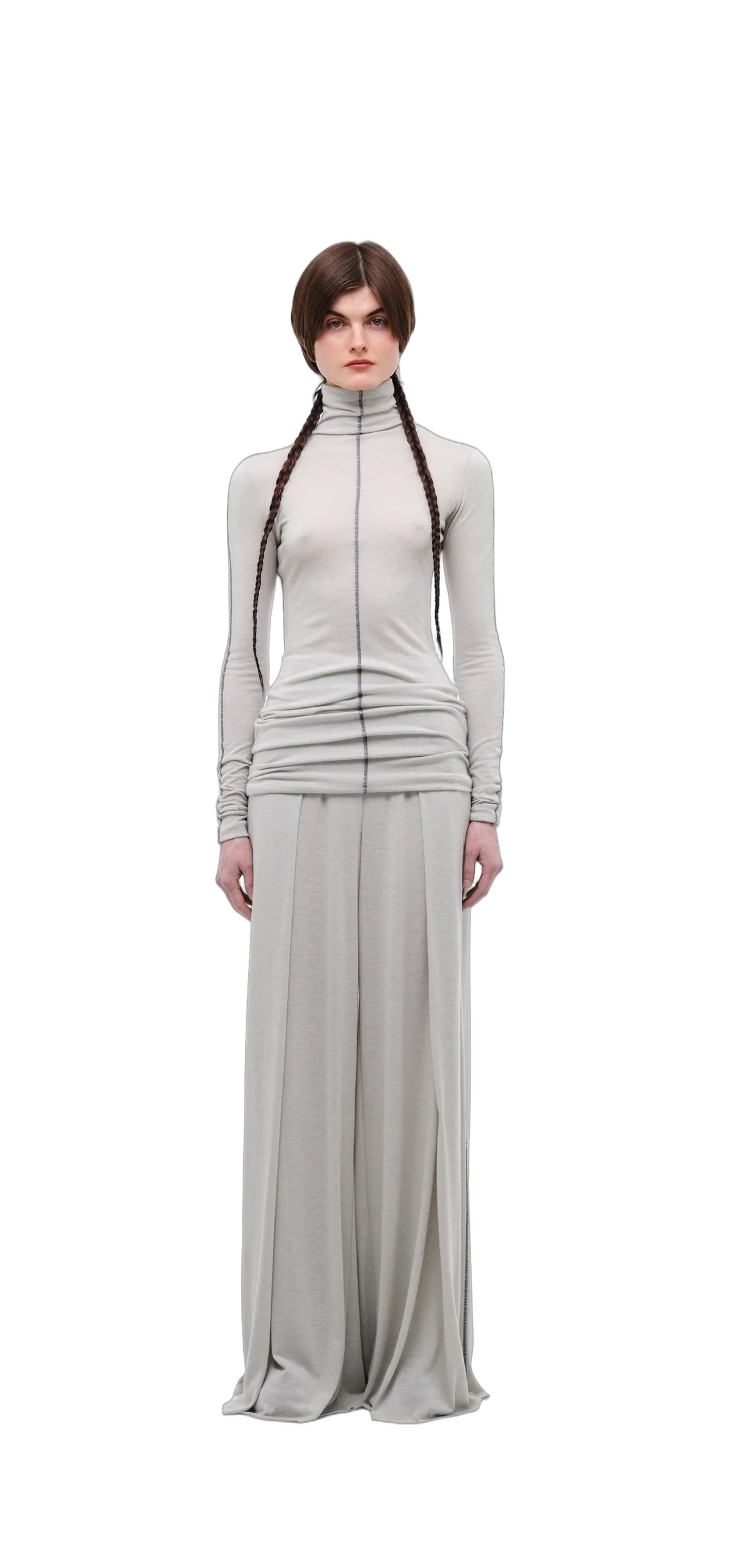 Wool-Blend Wide-Leg Pants — Silver Grey view 25