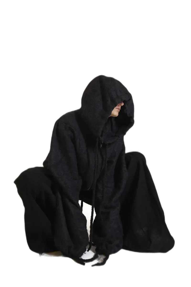 Black Feathered Woven Cape view 9