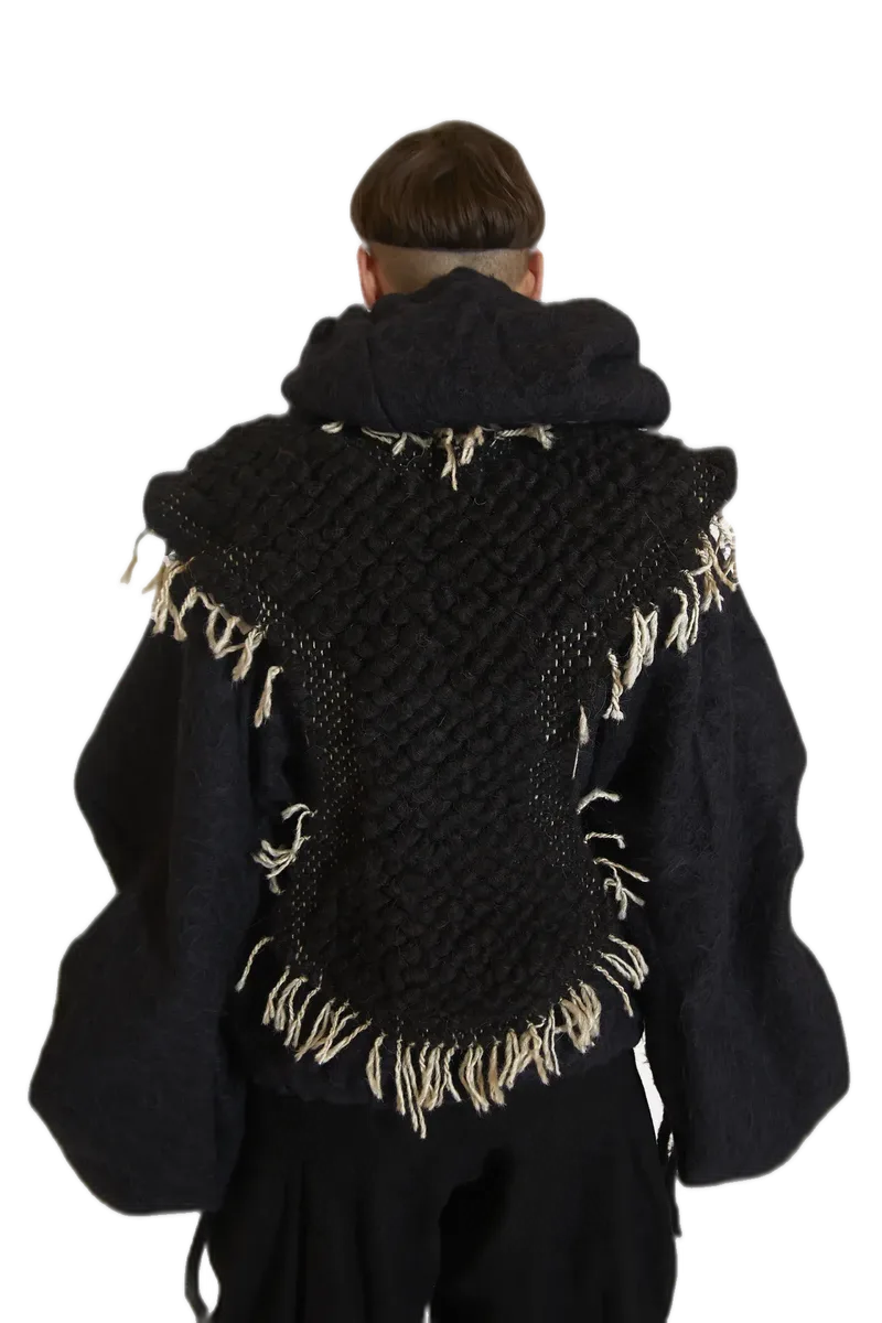 Black Feathered Woven Cape view 10
