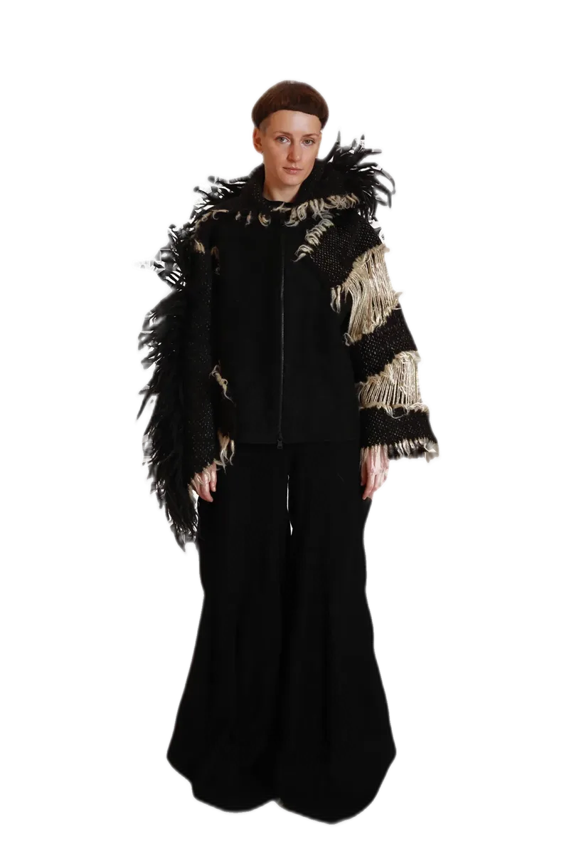 Black Feathered Woven Cape view 8
